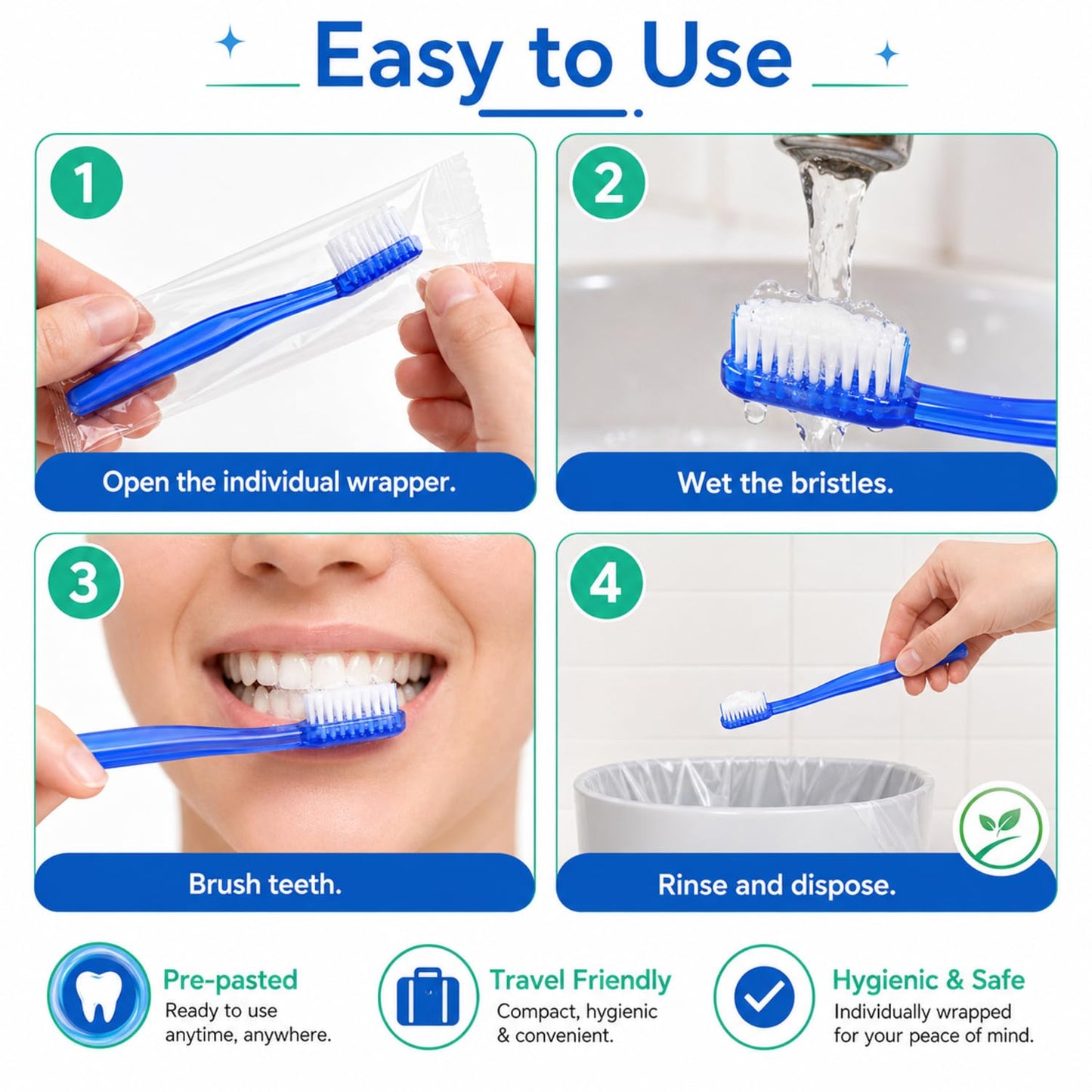 Ziliny 100 Pcs Prepasted Disposable Toothbrushes Bulk Individually Wrapped Pre Pasted Soft Bristle Set Travel Colorful Toothbrushes for Homeless Gift Hotel Camping Travel