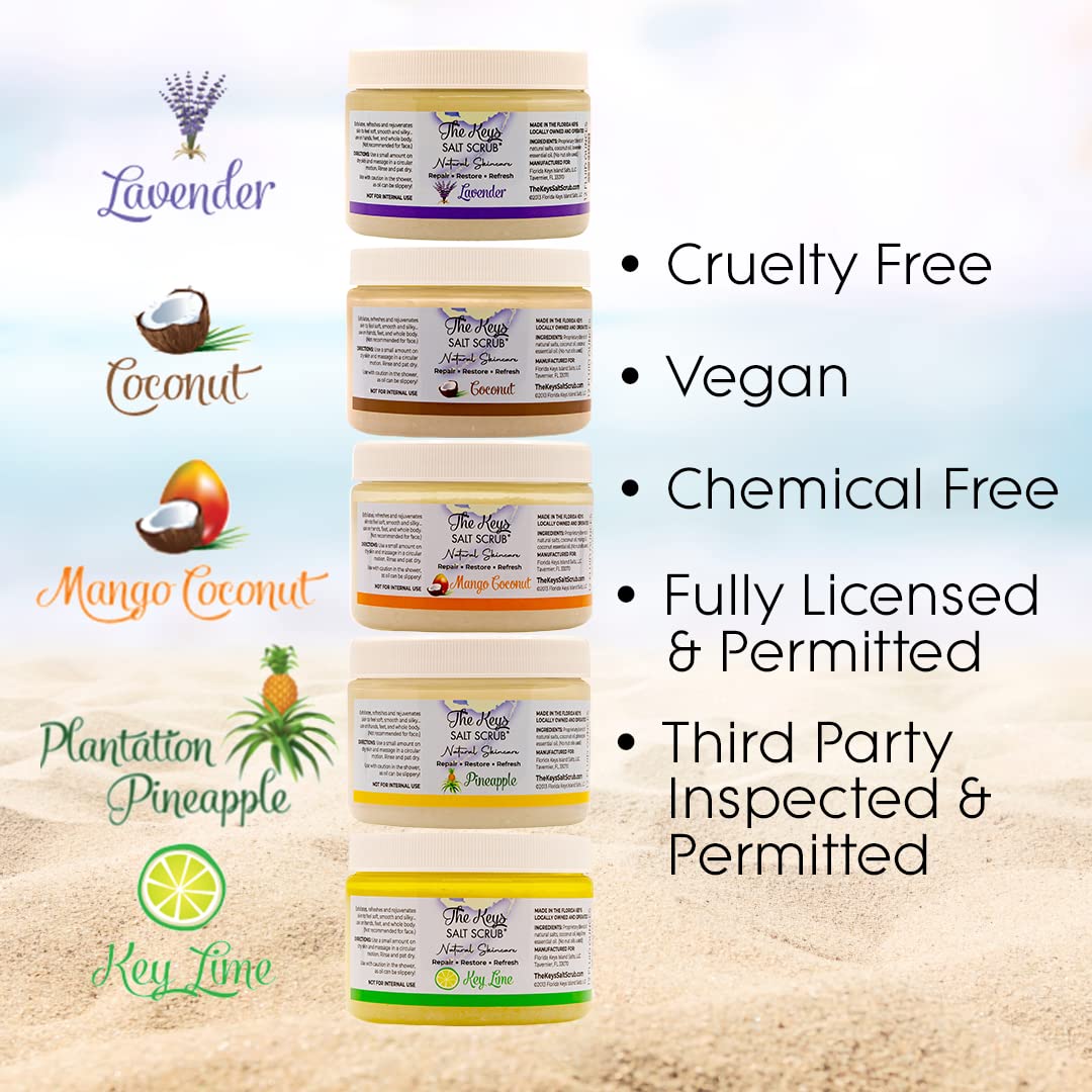 The Keys Salt Scrub -Sea Salt Scrub - Exfoliating Body Scrub with Wooden Spoon - Moisturizing Exfoliator for Hands, Foot, Bath, (12 Ounce (Pack of 1), Key Lime)