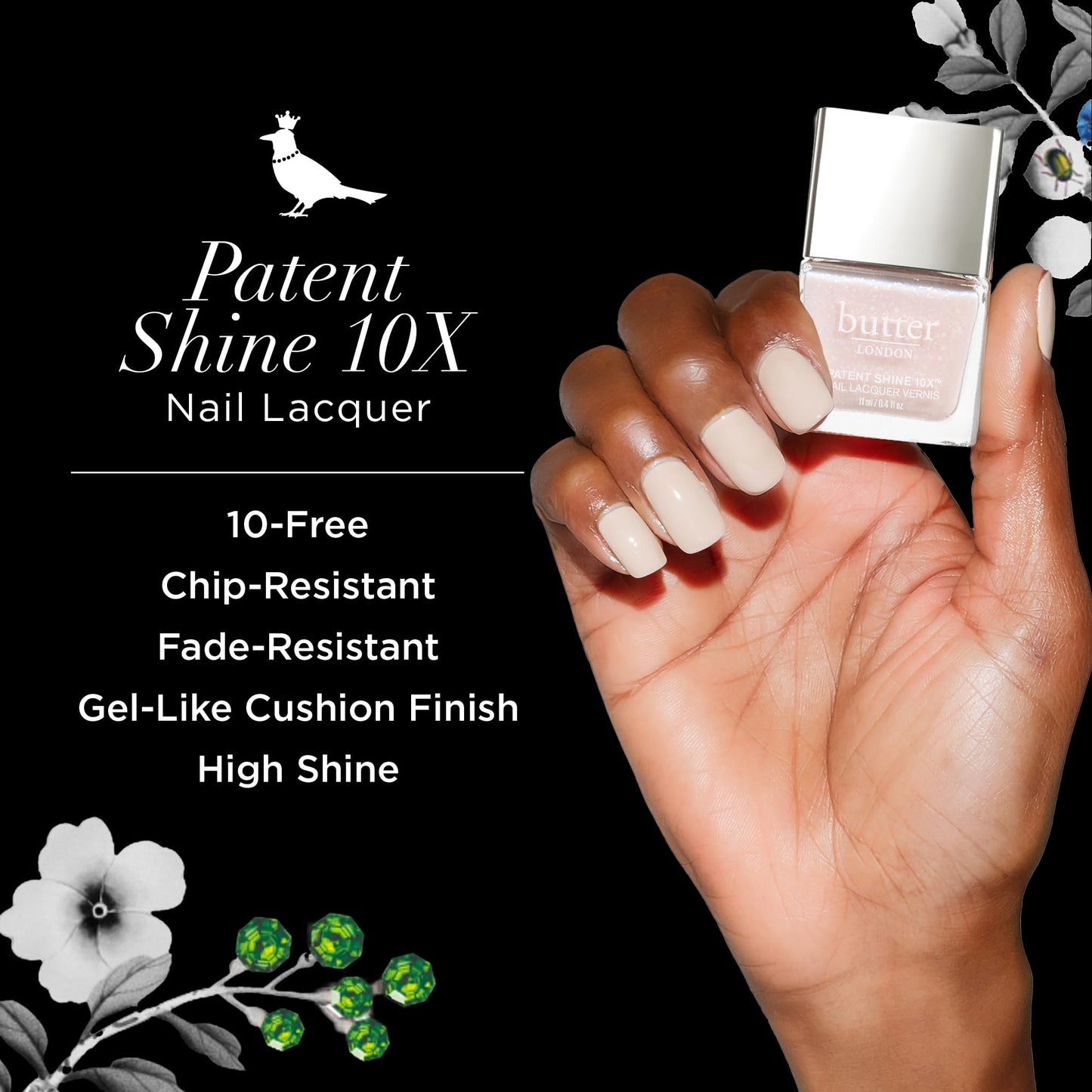 butter LONDON Patent Shine 10X Nail Lacquer Polish, Bespoke Lace (Sheer White) - Gel-Like Finish & Chip-Resistant Nail Lacquer Helps Protects & Strengthens Nails - Vegan & Cruelty-Free (0.4 Fl Oz)