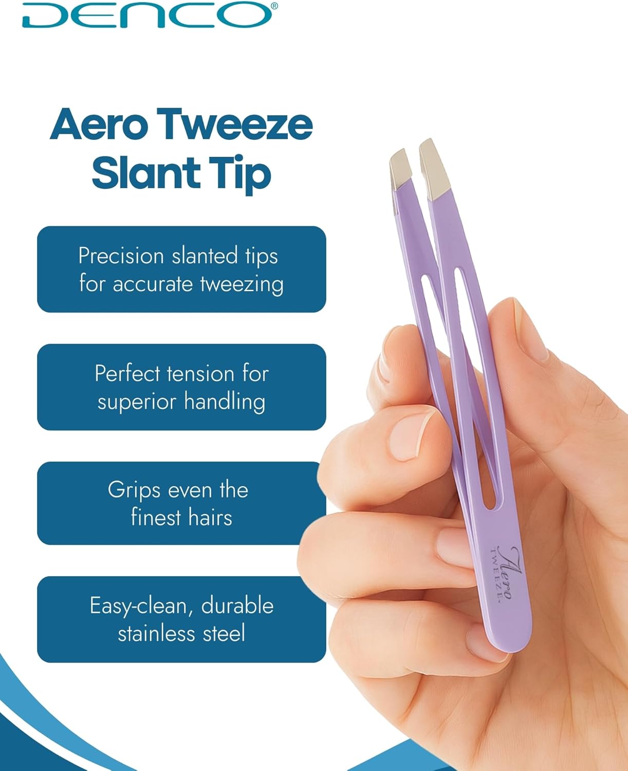 Aero Tweeze Slant Tip Tweezers - Precision Stainless Steel Eyebrow Tweezers for Shaping & Hair Removal | Lightweight Design with Pouch