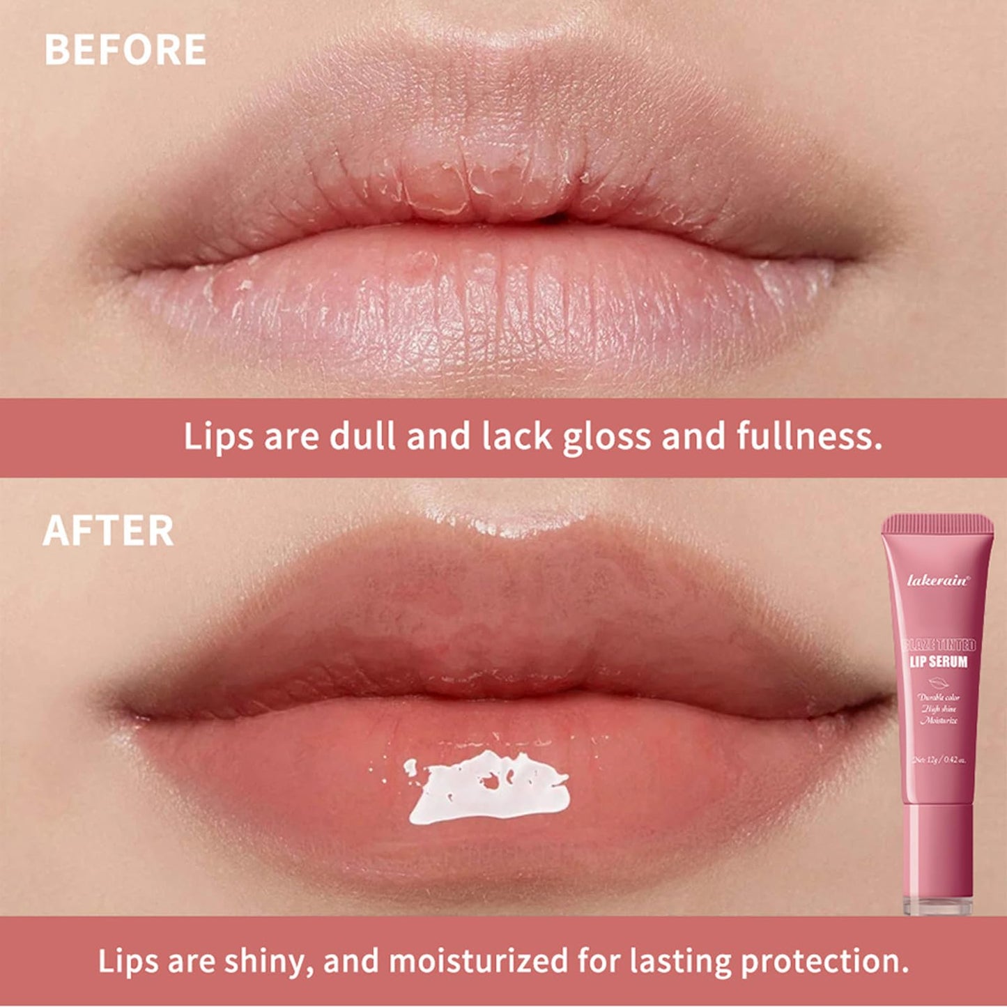 Tinted Lip Serum, High Shine Hydrating Lip Serum with Pluming Polypeptides, Glossy Finish (#3 Peachy Cora)