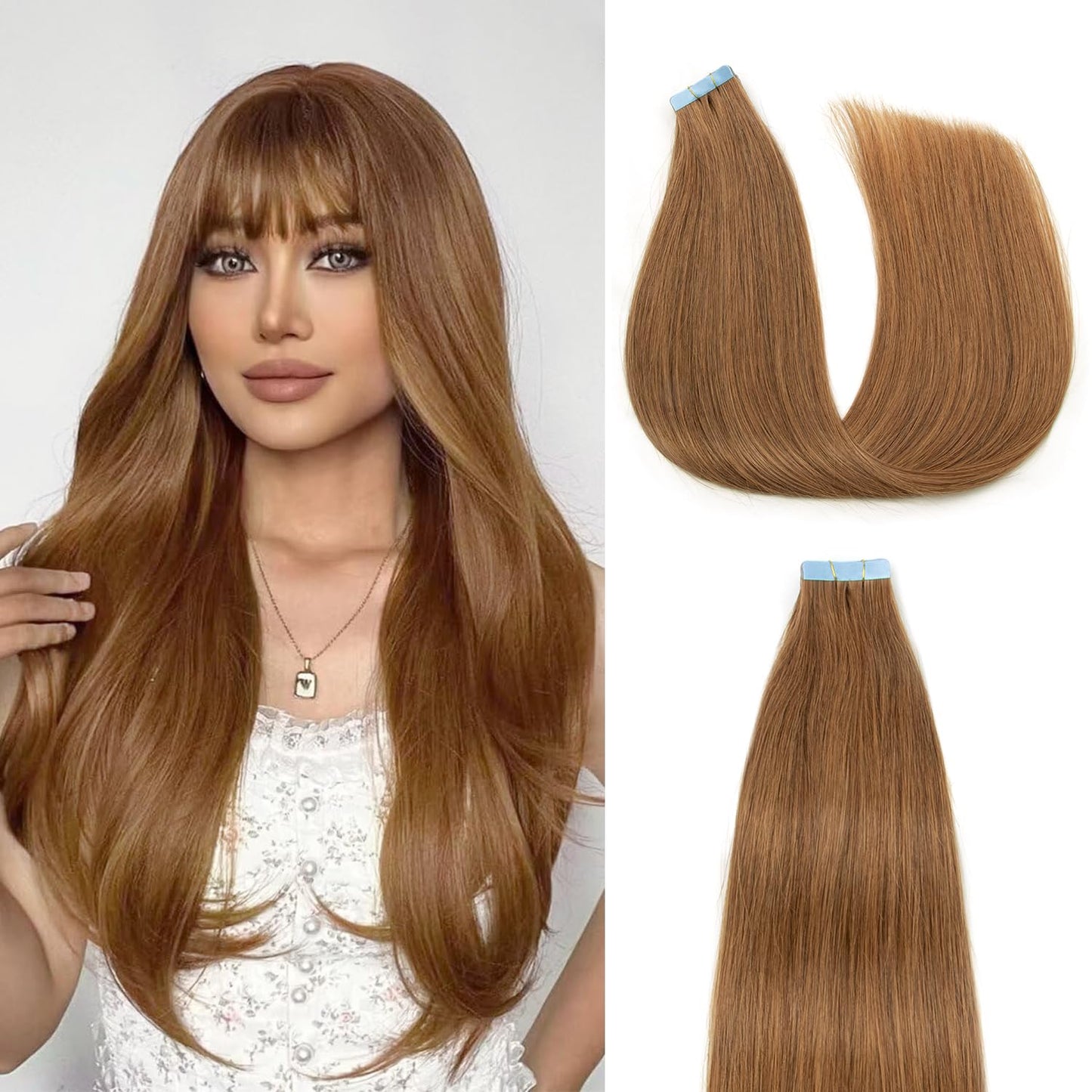 AGMITY Hair Extensions Tape in 100% Real Human Hair #30 Light Brown 16 inches 20pcs 40g/pack Invisible Thick Hair Extensions Tape in Real Human Hair(16 inches #30 Light Brown)