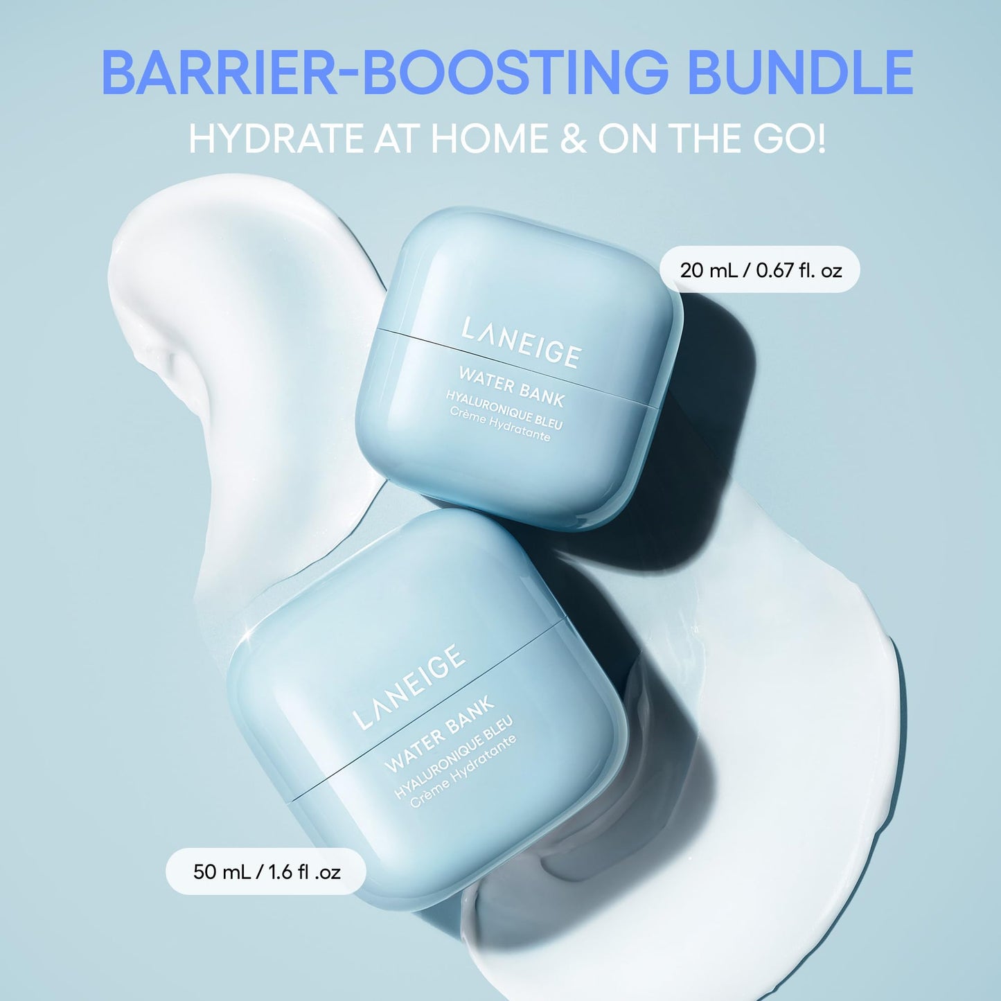 LANEIGE Water Cream Duo Set: Hyaluronic Acid, Barrier-Boosting Hydration, Full Sized, Travel Sized