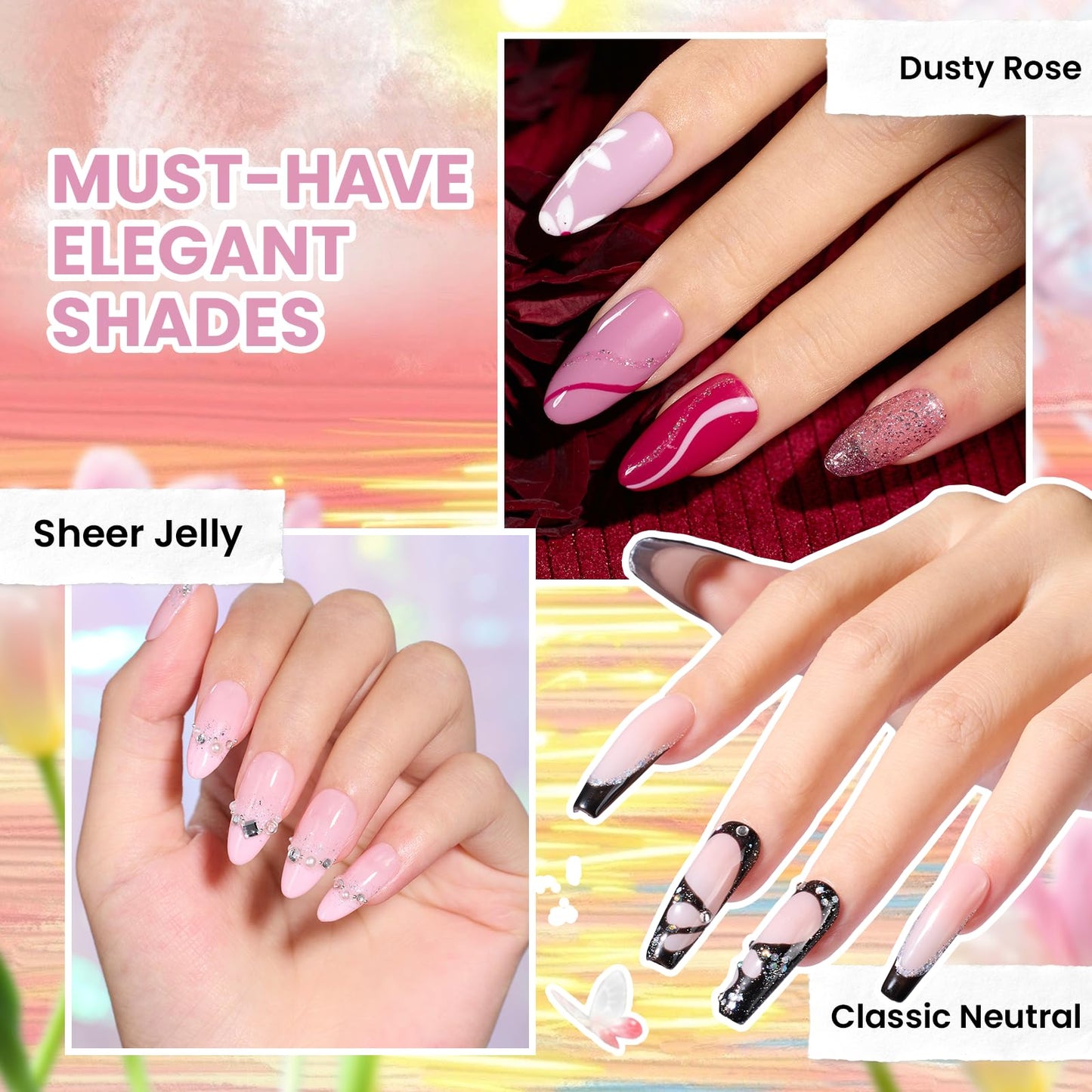 Beetles 110 PCS Gel Nail Polish Set, 100 Colors Infinite Inspiration Gift Spree All Season Red Brown Green Black Gel Polish with 5Pcs Base Top Coat Soak off UV Gel for Manicure Lovers DIY at Home