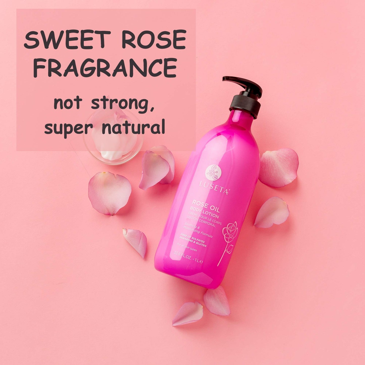 Luseta Rose Scented Body Lotion for Women 33.8oz, Moisturizing Body Lotion with Natural Rosa Rugosa Flower Extract, Sulfate & Paraben Free