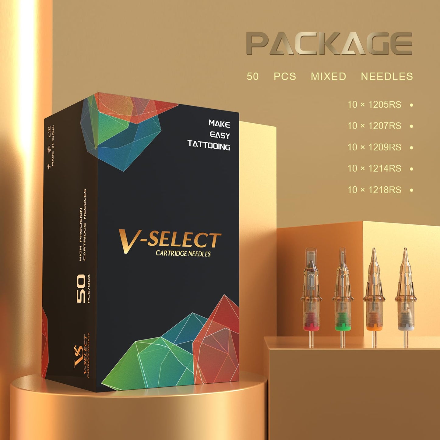 EZ Tattoo Cartridge Needles Assorted - 50Pcs #12 Mixed (5RS 7RS 9RS 14RS 18RS) Standard Round Shader Tattoo Needles Cartridges for Tattoo Pen Machine Gun - V SELECT