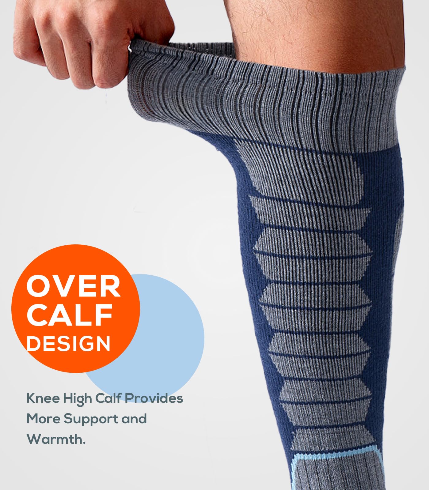 WEIERYA Ski Sock Merino Wool Ski Socks Mens Womens Skiing & Snowboarding Socks, Over The Calf (US, Alpha, Large, Regular, Regular, 2, Blue)