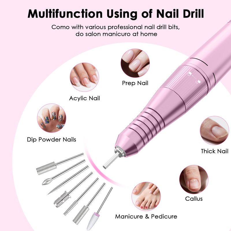 Professional Electric Nail Drill File, HUGMAPLE 45000RPM Portable E-File Machine with Bits & Base, Cordless Rechargeable Nail Drill Kit for Shaping, Removing & Polishing Gel Nails Salon Home (Purple)