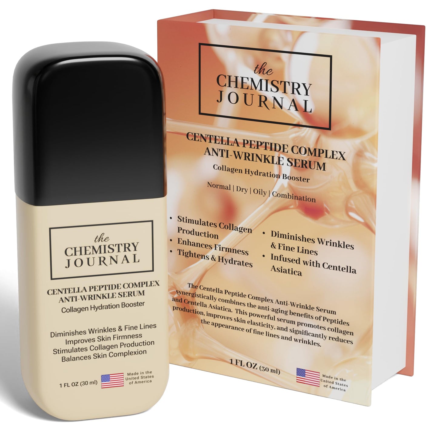 THE CHEMISTRY JOURNAL Centella Peptide Complex Anti Wrinkle Serum - Powerful Evening Collagen Hydration Booster, Anti Aging Serum, Tightens Skin, Reduces Fine Lines & Wrinkles. Made in the USA.