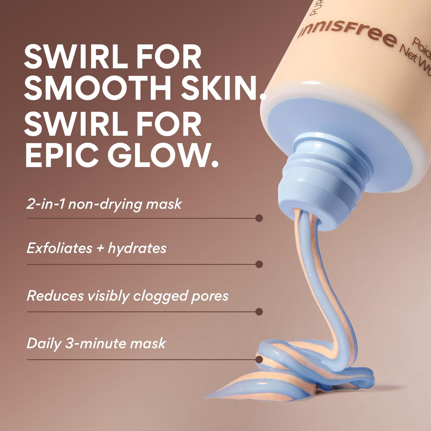 Innisfree Volcanic Swirl Pore Mask | 2-in-1 Korean Mask with AHA and Hyaluronic Acid for Oily Skin | Exfoliating, Smoothing and Hydrating | Suitable for Normal to Dry Skin