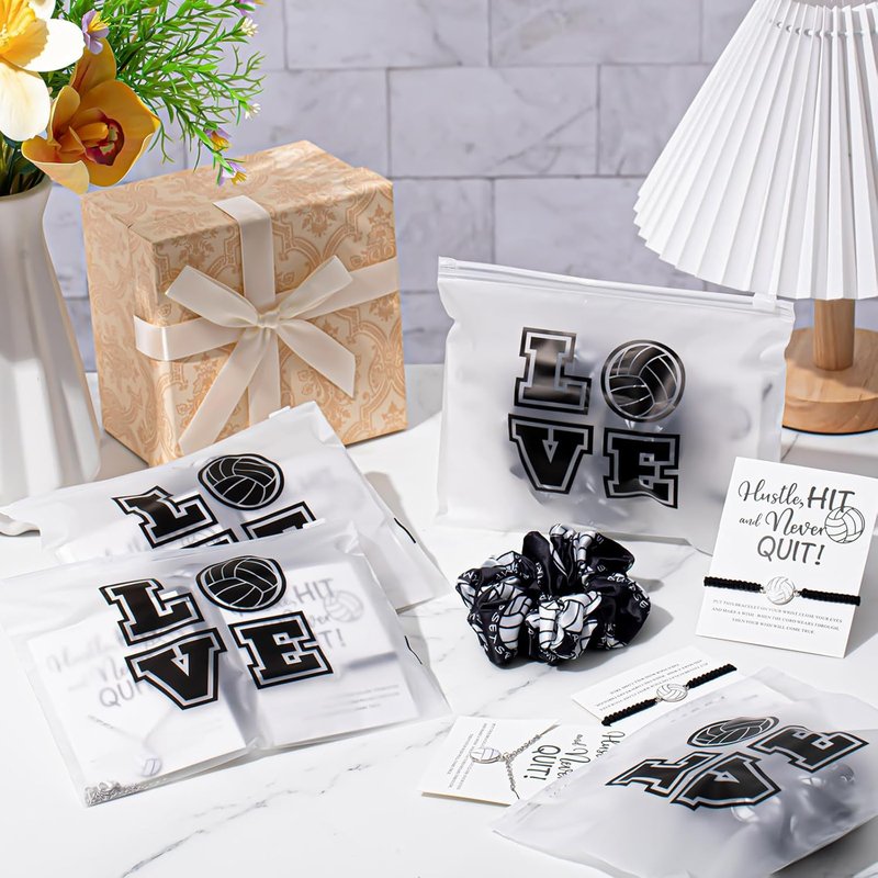 Volleyball Team Gifts for Teen Girls - 48 Pcs Set with Hair Scrunchies, Charm Bracelets, Necklaces & Cosmetic Bags