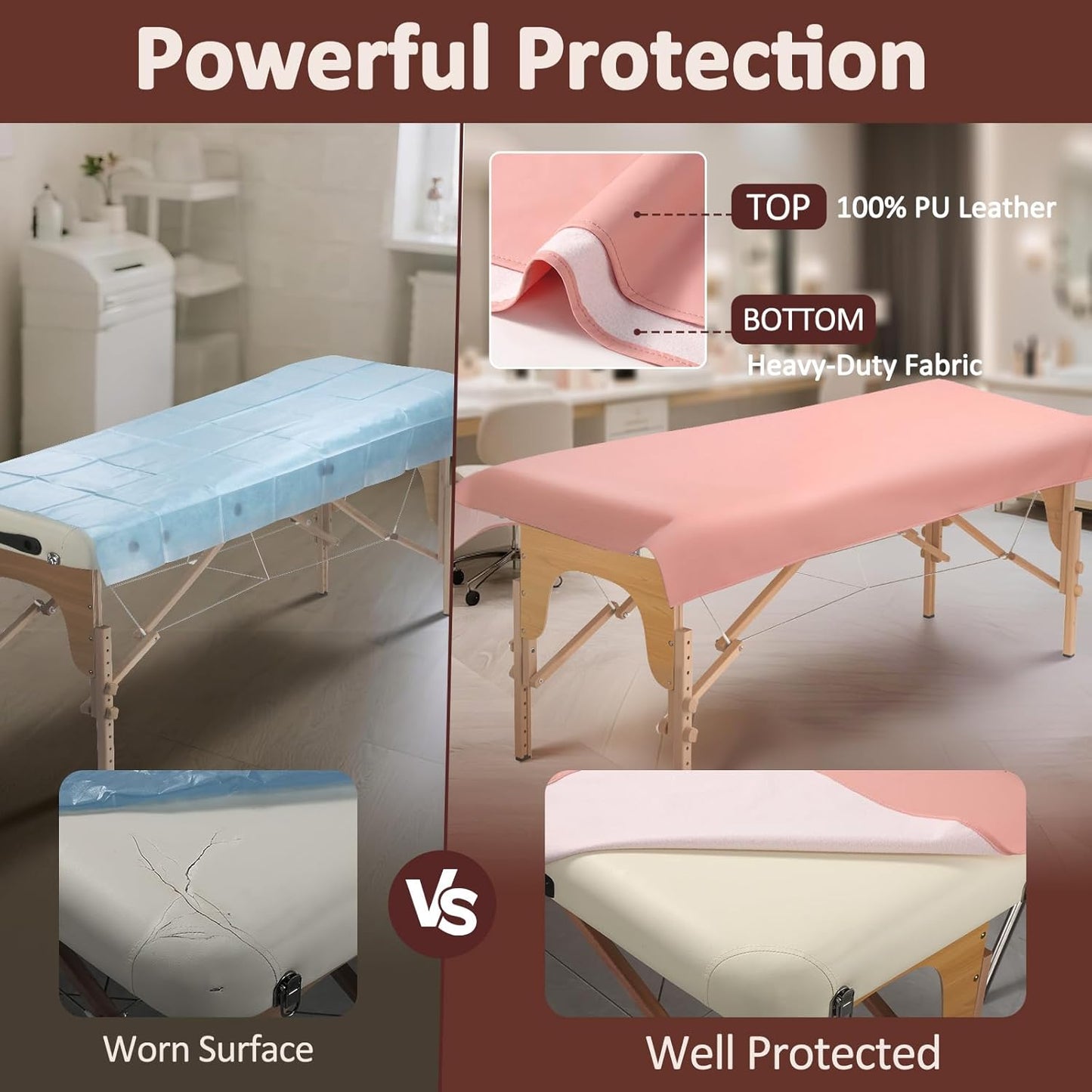 Massage Table Cover - Reusable PU Leather for Esthetician Beds | Waterproof, Easy to Clean, Fits Most Sizes