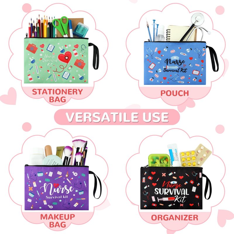 Huhumy 24 Pack Nurse Cosmetic Bags Bulk Novelty 2026 Nurses Week Gift Nursing Survival Kit Canvas Zipper Pouch Bags Thank You Gift for Nursing Week Medical Assistant Healthcare Graduation(Classic)