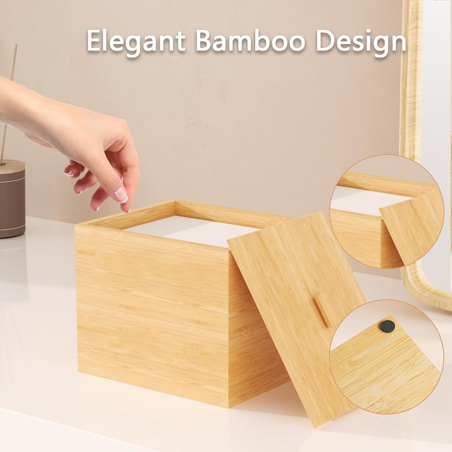Bamboo Disposable Face Towel Holder - Stylish Bathroom Organizer for Easy Access | Countertop Storage Box