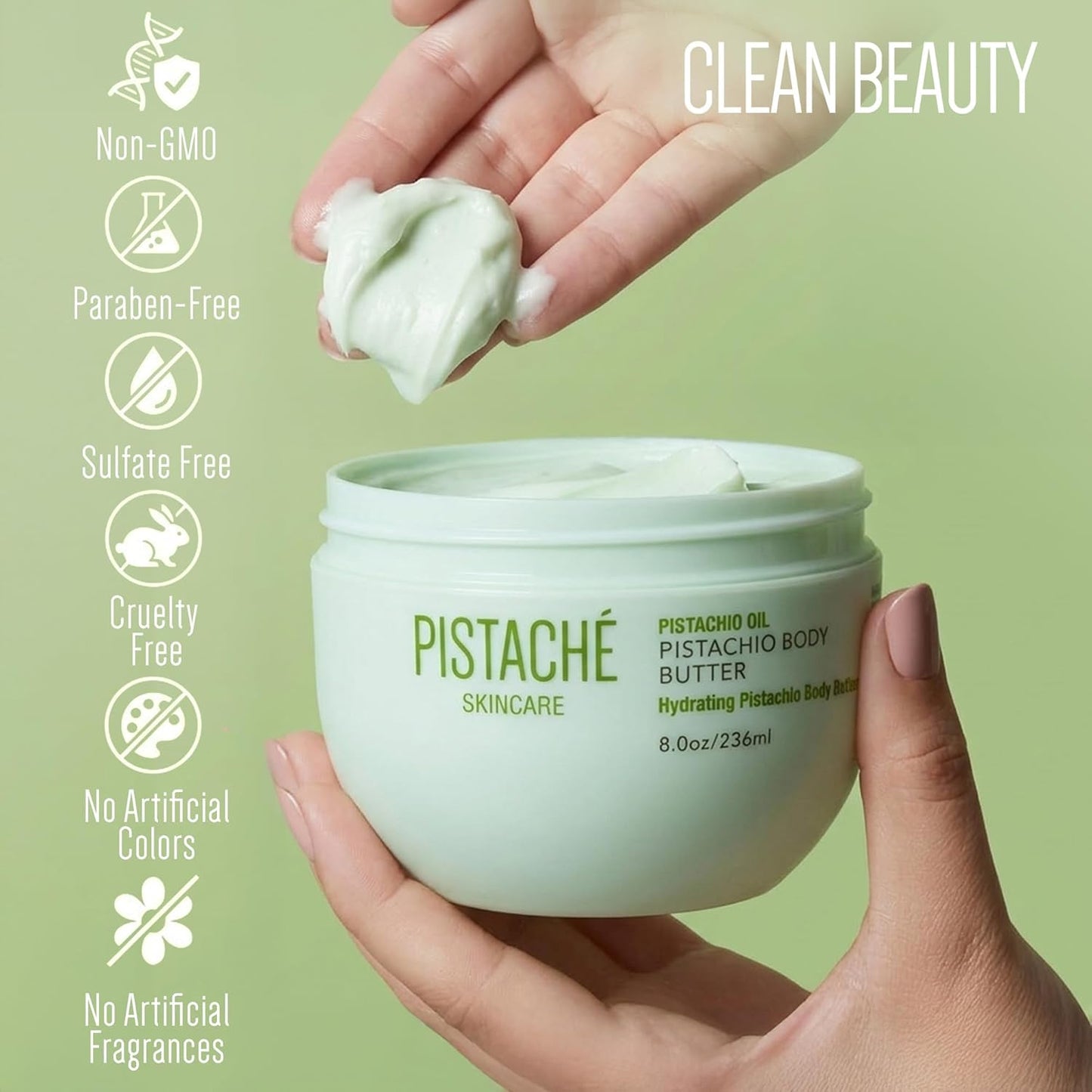 Pistaché Skincare Pistachio Oil Whipped Body Butter - Rich Moisturizer with Vitamin E & Antioxidants | 8 oz