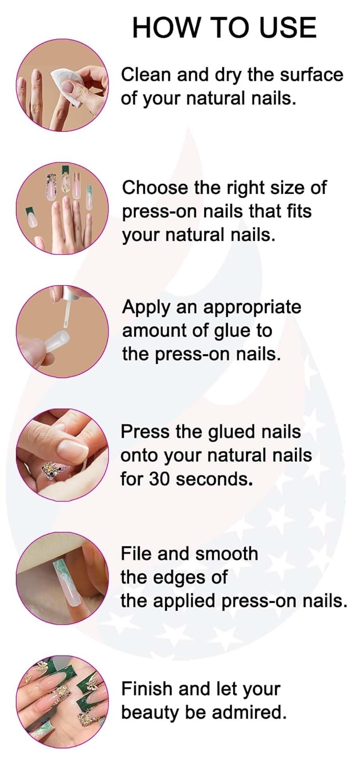 Red Long Square Press-On Nails - French Tip & Flower Design | 24 Pcs Set for Women