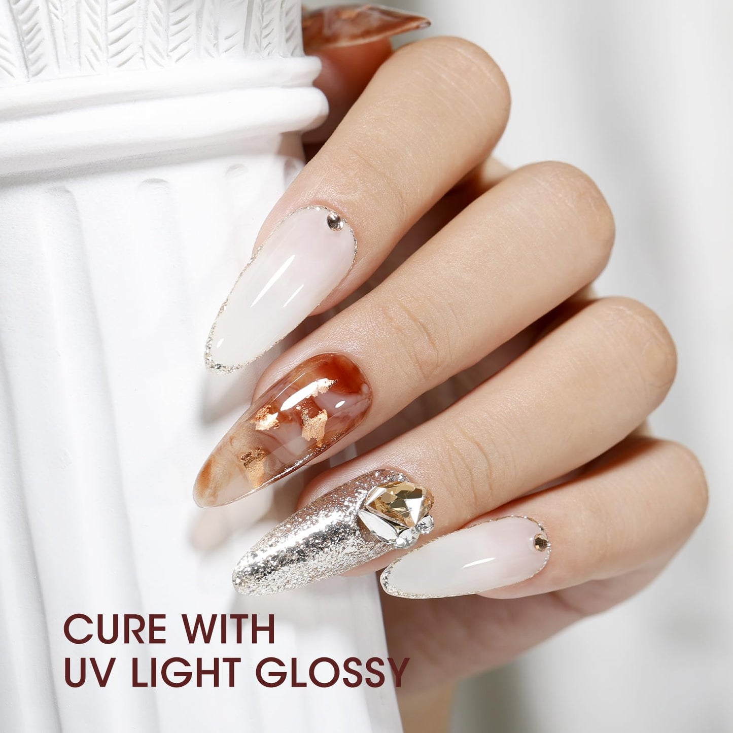 Gellen Brown Jelly Tortoise Shell Gel Nail Polish and Blooming Gel and Base Top Coat