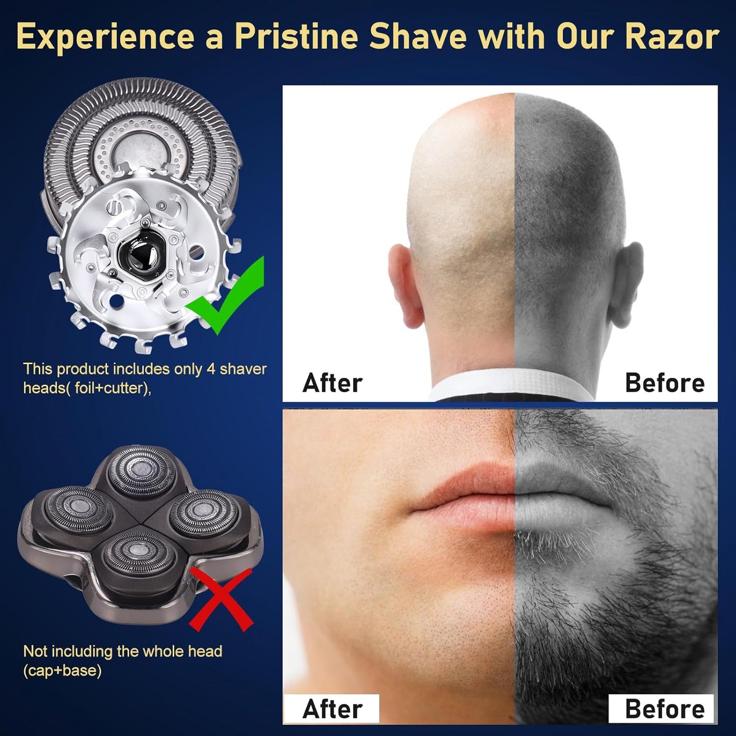 Skull Shaver Replacement Blades - 4-Pack Triple-Ring Heads for Pitbull Gold/Silver/Platinum Pro Shaver
