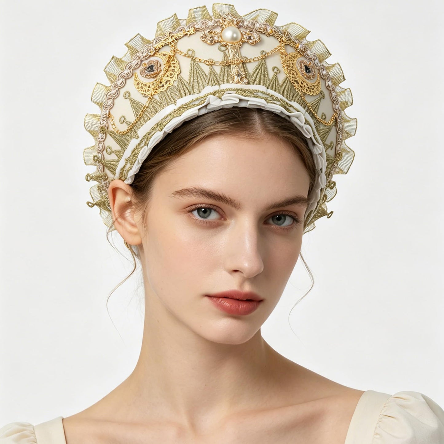 BPURB Anne Boleyn Hat Headwear Tudor Elizabethan Headwear French Royal Coronet Hood Headband Cosplay Accessories