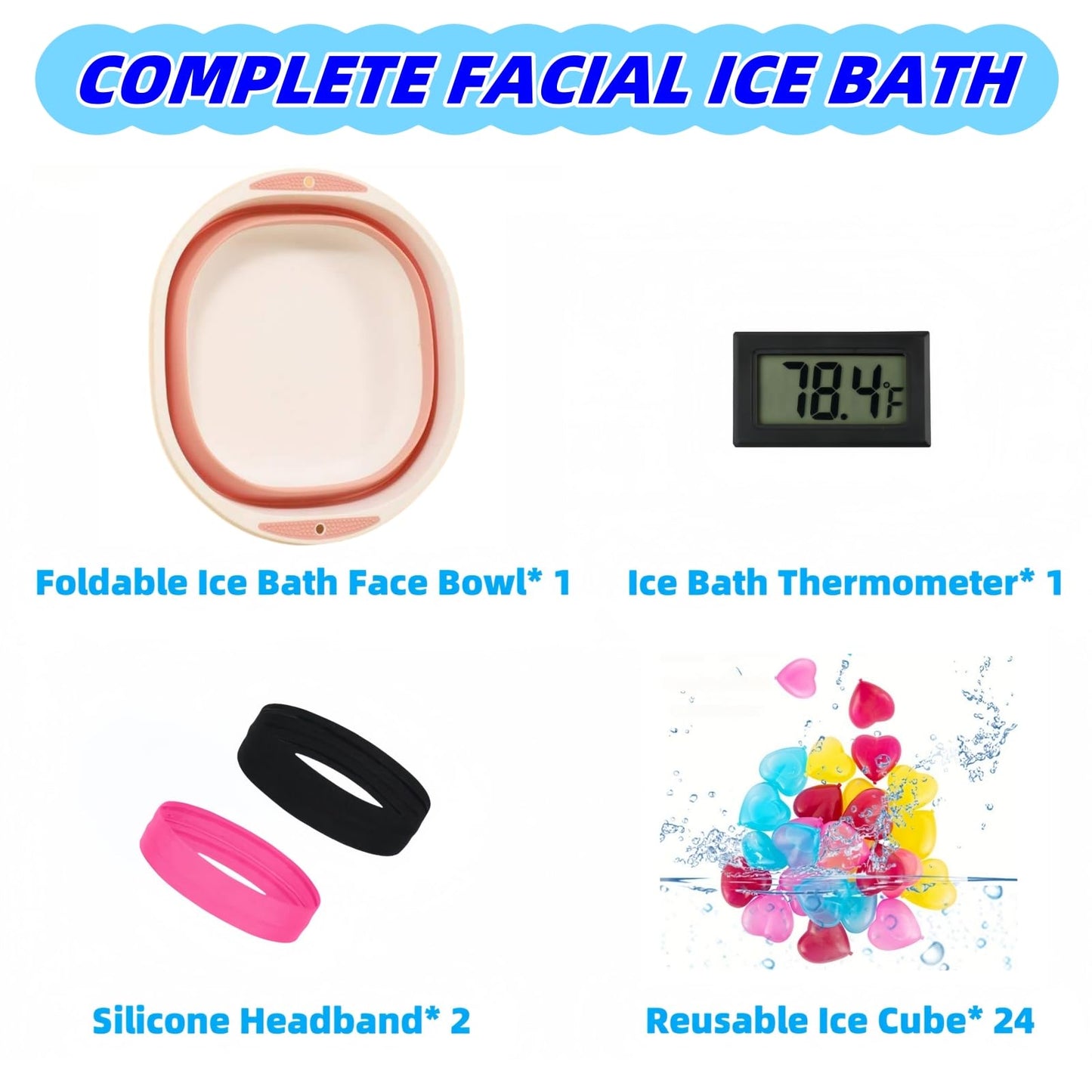 Face Bowl for Ice Bath, Cold Face Plunge Bowl Kit, Foldable Bowl for Face Ice Bath with Reusable Cubes, Portable Cold Plunge Face Bowl, Ice Bowl for Face Cold Plunge Chiller (Blue)