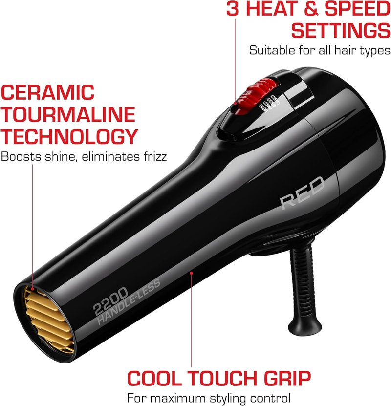 Handleless Ceramic Tourmaline Hair Dryer & Vent Brush - Fast Drying, Lightweight Design