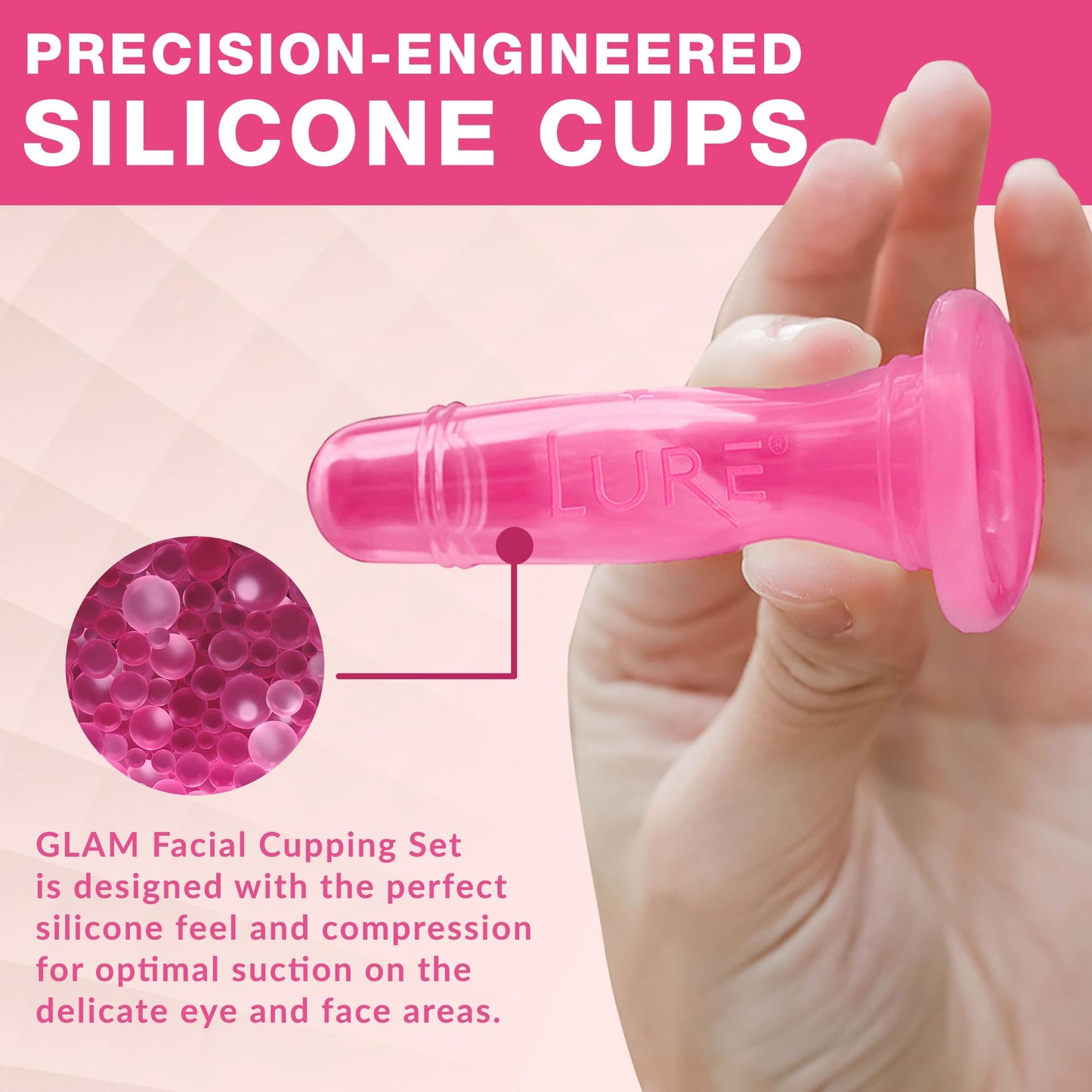 Glam Facial Face Cupping Set - Cupping Therapy Sets Massage Kit with Silicone Cleansing Brush for Instantly Ageless Skin, Works for Fine Lines & Wrinkles, Improves Collagen (GLAM - Pink)
