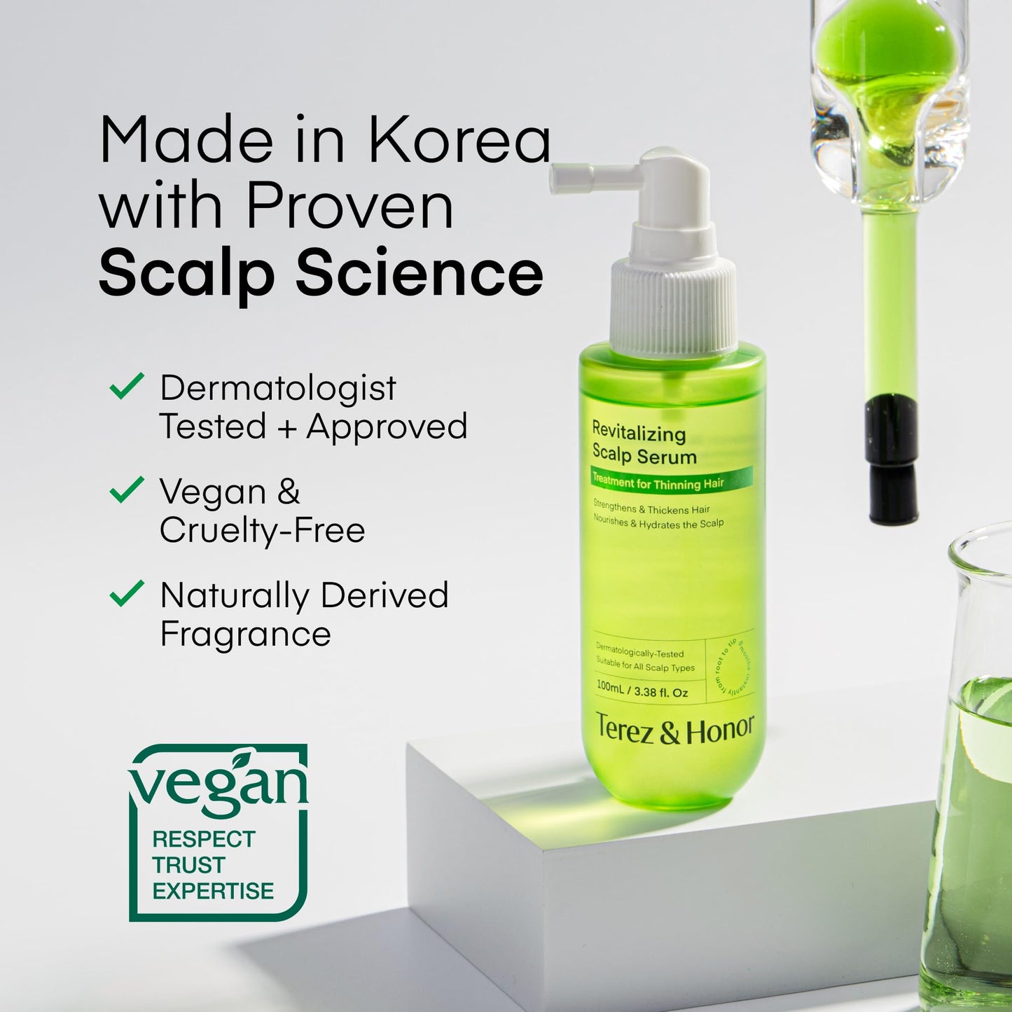 Scalp Serum for Hair Growth Spray - Korean Vegan Treatment for Hair Loss, Thinning & Itchy Scalp, Dermatologically-Tested, Lightweight Exfoliates Dandruff, Strengthen Roots for Men & Women - 2 Pack
