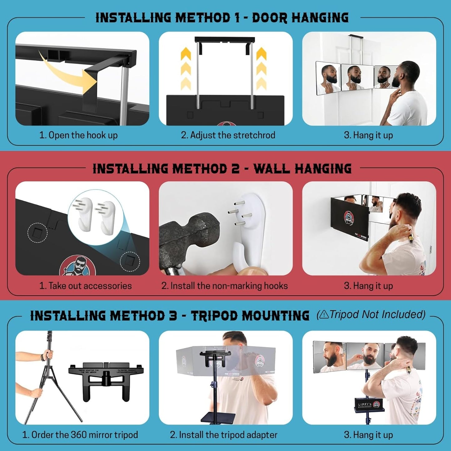 360 Mirror - Adjustable 3-Way Trifold Mirror for Self Hair Cutting | Ideal for Men & Women