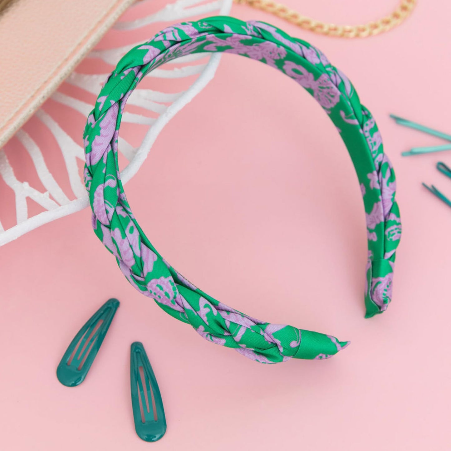 Lilly Pulitzer Women's Fashion Headband, Green Braided Fabric Headband, Colorful Cloth Headband, Cute Hair Accessories for Women and Teen Girls, Salty Sandbar
