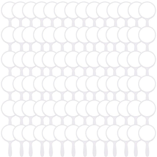 Vinsot 100 Pcs Handheld Mirror Bulk Small Hand Compact Mirrors with Handle Plastic Travel Makeup Portable 3.94 x 2.16 Inch for Birthday Dress up Wedding Practice Pronunciation (White)