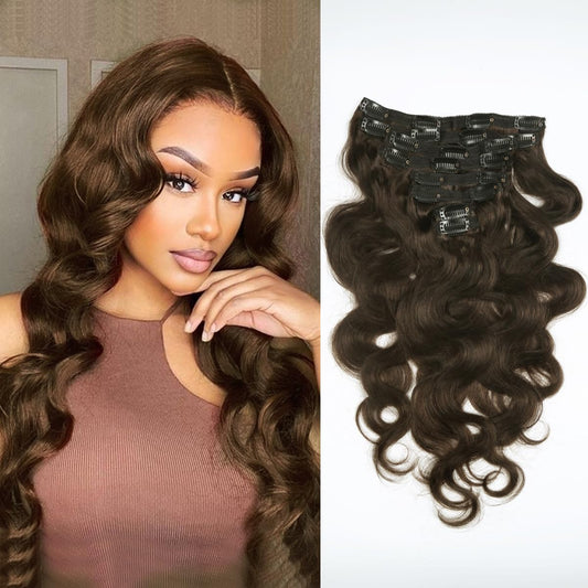 Clip in Hair Extensions Real Human Hair 16 Inch Remy Human Hair Extensions for Women Double Weft Seamless Clip ins Brazilian Body Wave Virgin Human Hair Extensions 8Pcs 100g 20 Clips Dark Brown