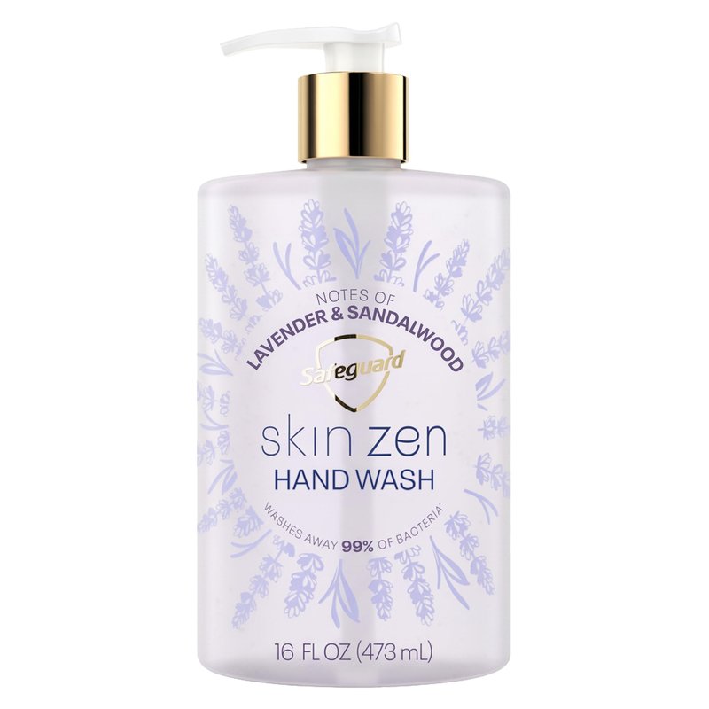 Safeguard Liquid Hand Soap, Skin Zen, Washes Away 99% Bacteria, Made with Natural Moisturizers & 2X Skin Conditioners, Safeguarding Families, PH Balanced Formula, Lavender & Sandalwood Scent, 16 oz