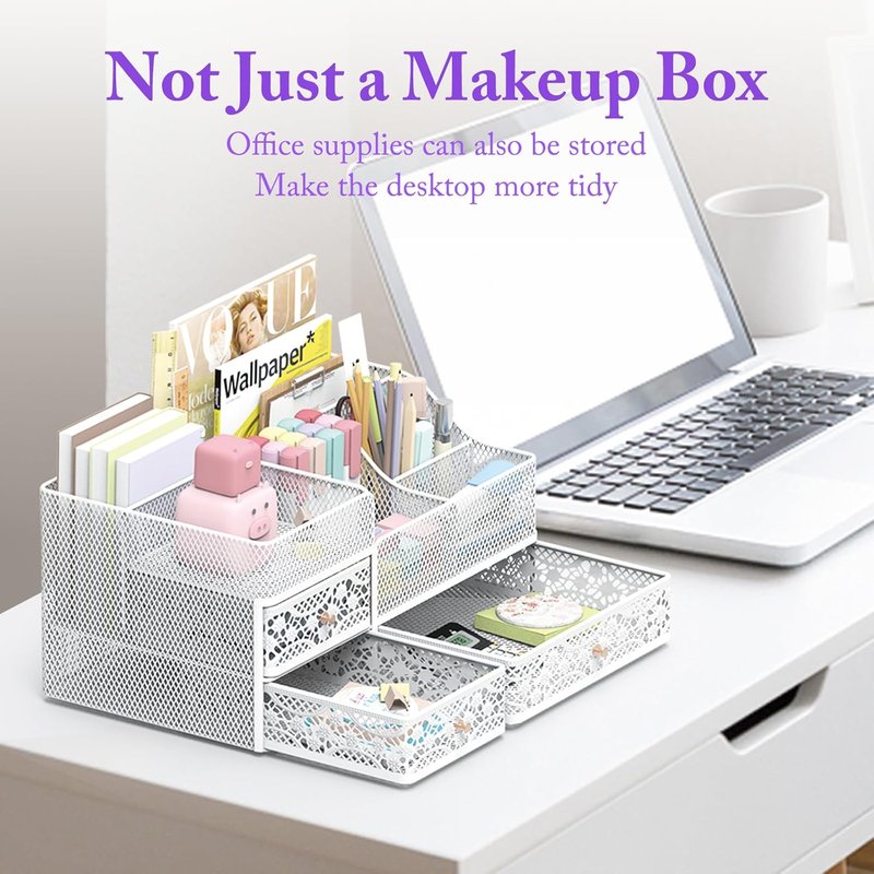 Lamesa Makeup Organizer - Large Metal Vanity Storage for Cosmetics & Skincare | White