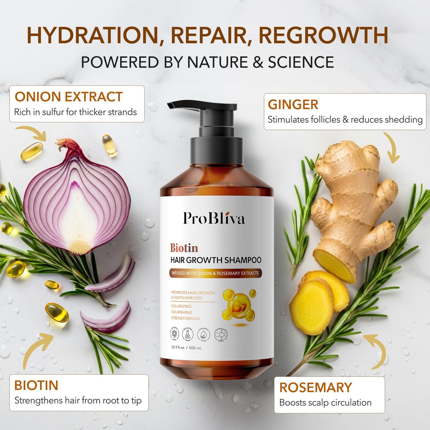ProBliva Biotin Shampoo and Onion Conditioner Set for Thinning Hair in Adults 30+ – Strengthening Duo Reduces Shedding, Supports Fuller & Stronger Hair – Biotin + Rosemary + Onion Extracts