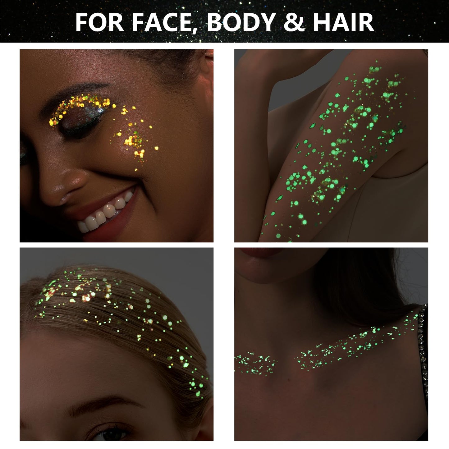 Teenitor Glow in The Dark Glitter, 12 Colors Body Glitter Face Glitter Hair Glitter Gel for UV Black Light Halloween Makeup Festivals Raves