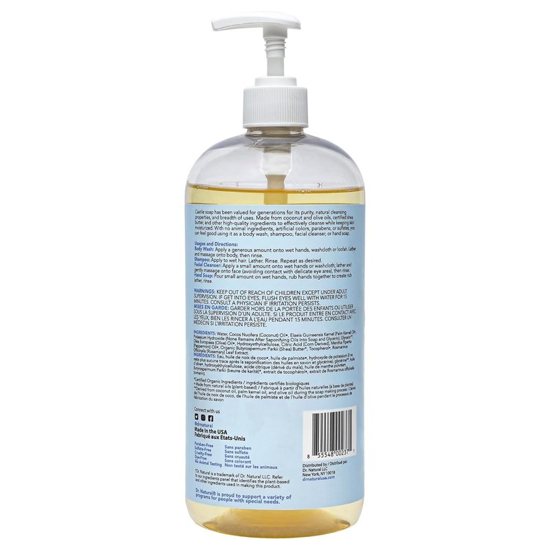 Dr. Natural Castile Liquid Soap - Peppermint Scent - 32 oz | Pack of 2