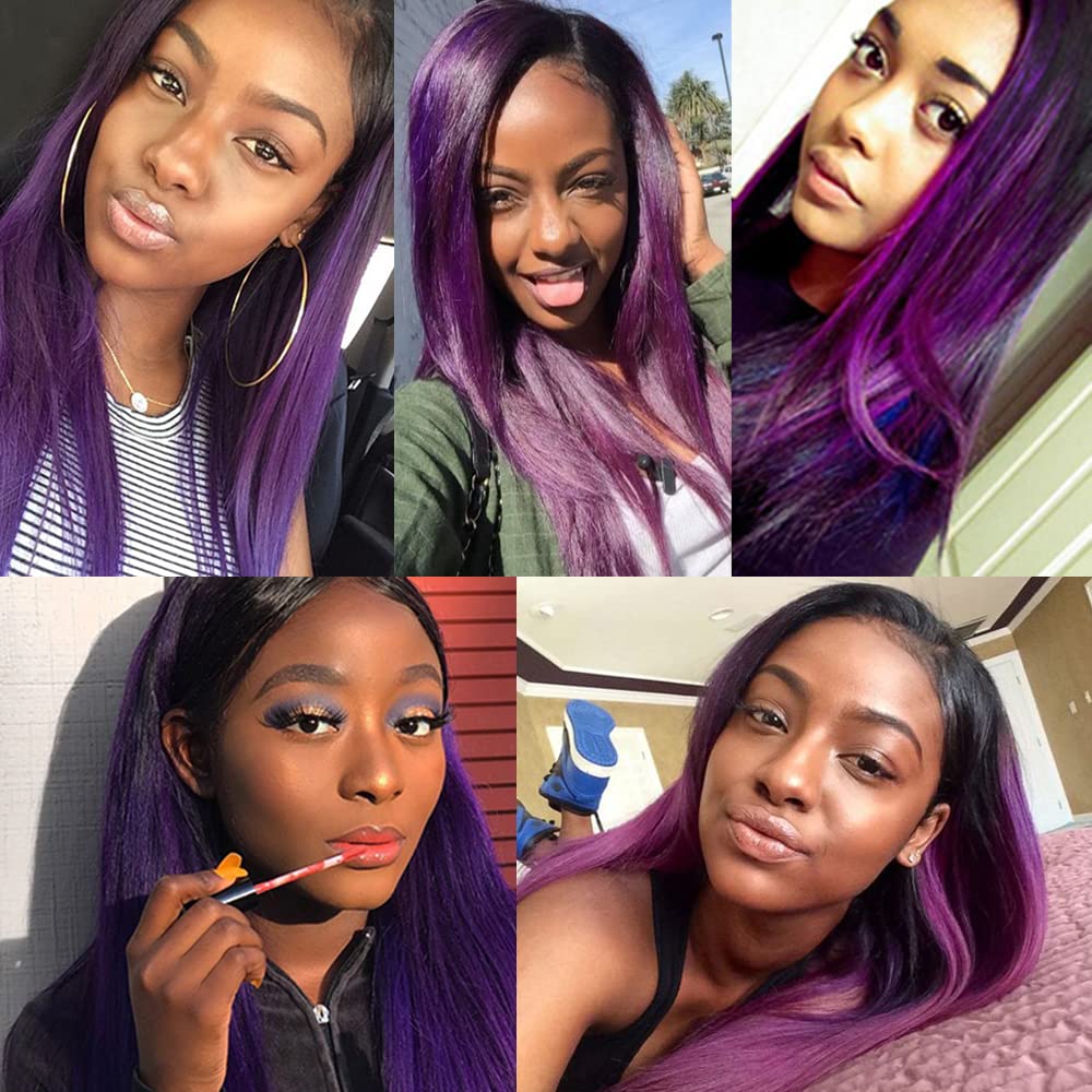 Ombre Purple Straight Bundles Black To Purple Human Hair 3 Bundles Brazilian 100% Unprocessed Virgin Extensions Double Weft Bundle 10 12 14 Inch