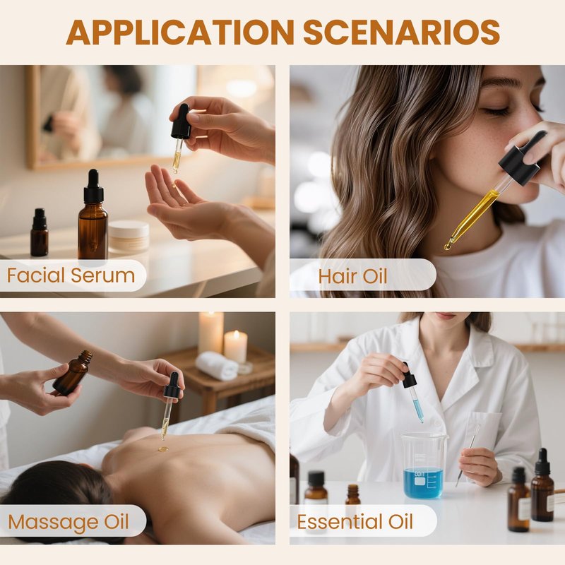 UPBUD 50 Pack 1oz Amber Glass Dropper Bottles Leakproof with Funnels, Eye Droppers, Extra Caps, Labels - Refillable UV 30ml Empty Bottles for Tinctures, Essential Oils, Perfume, Beard, Hair Oil