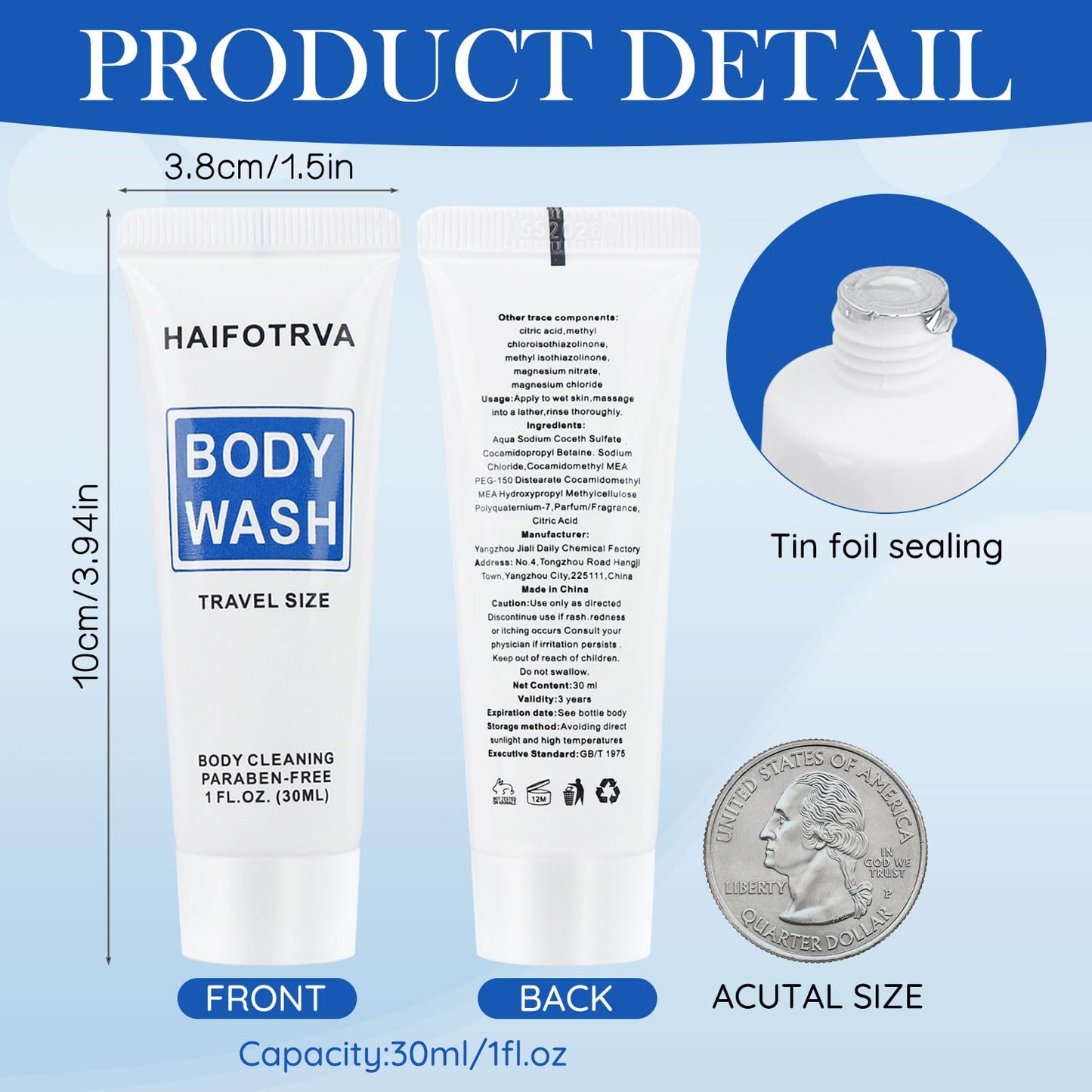 HAIFOTRVA Travel Size Body Wash Bulk Pack of 100,Individually Wrapped Small Size Hotel Body Wash Supplies 30ml/1 fl oz Portable Shower Gel Toiletries Amenities Bulk for Guests,Travel,Homeless,Charity