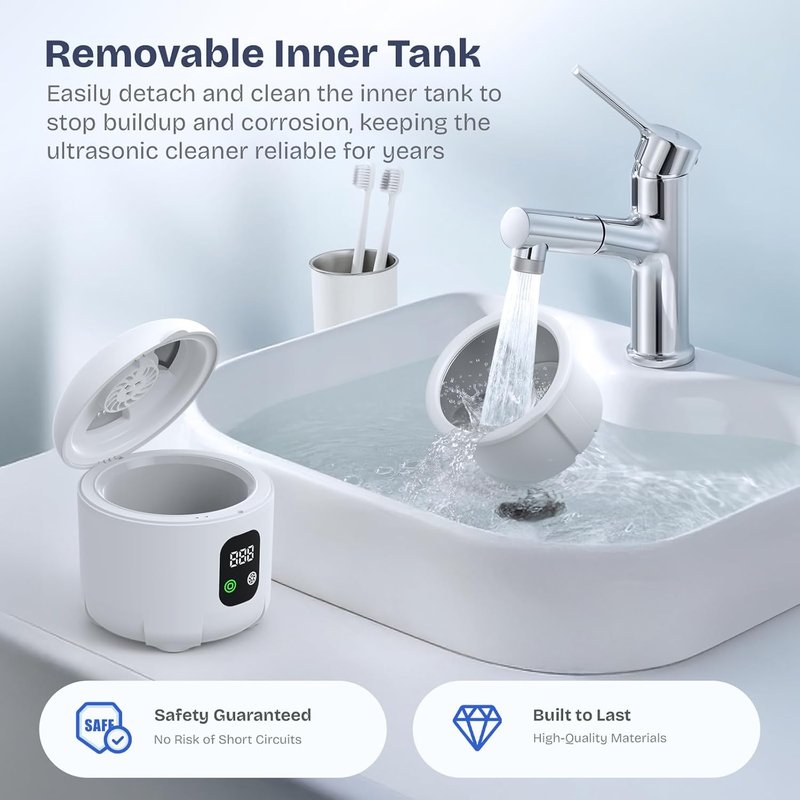 Ultrasonic Retainer Cleaner - 45KHz Portable Denture Cleaner with Drying Function | Ideal for Aligners, Jewelry & More