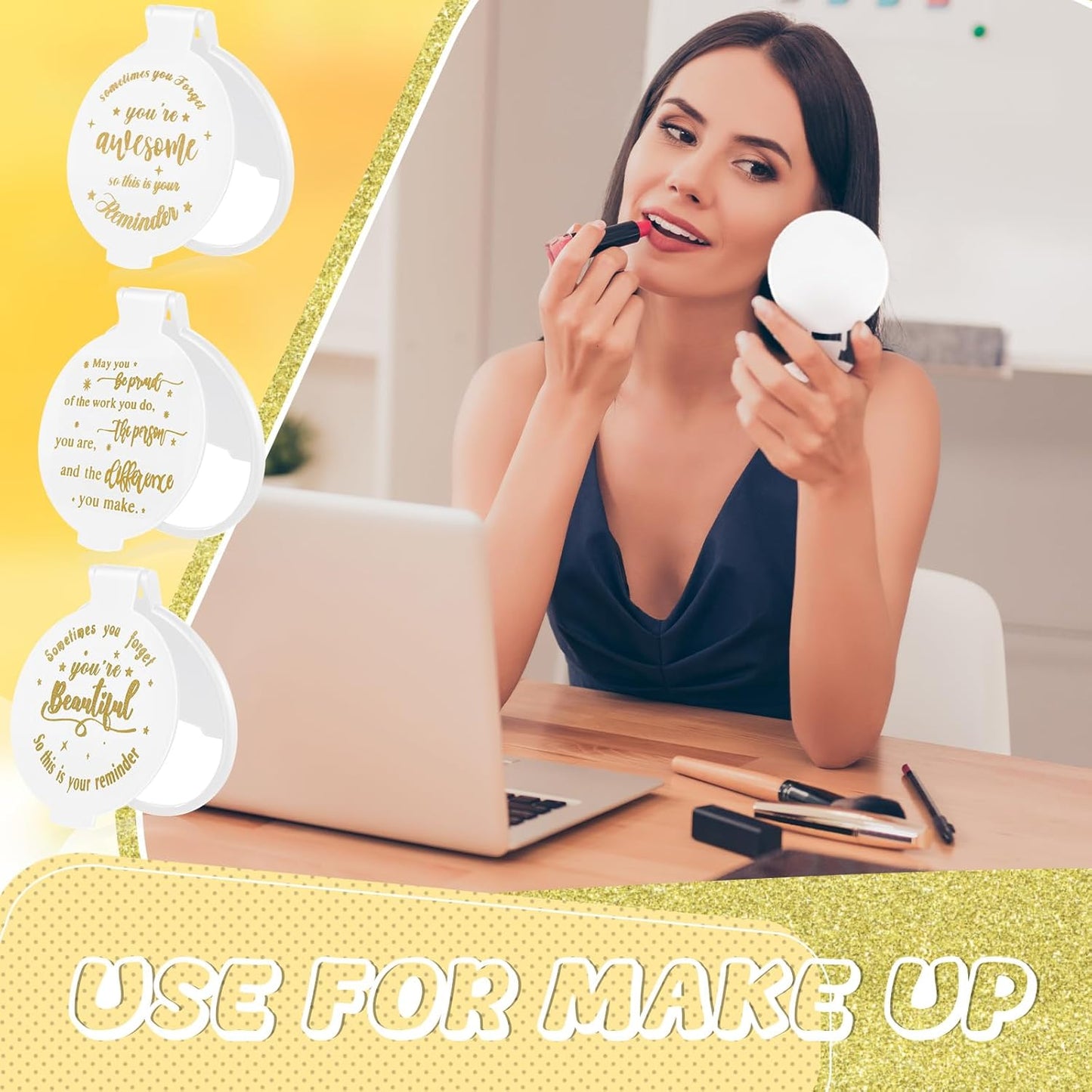 Inspirational Mini Compact Mirrors - 64 Pcs Bulk Set for Women | Perfect Party Favors & Travel Gifts (White)
