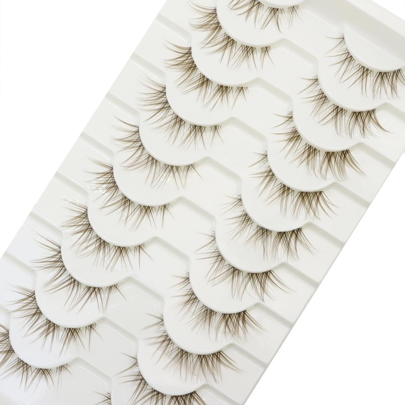 DAODER Brown Mink Lashes Natural Look Clear Band Cat Eye Strip False Eyelashes Brown Wispy Eyelashes 13mm Short Anime Lashes Reusable Light Lash Pack 10 Pairs(Brown Cat Eye)