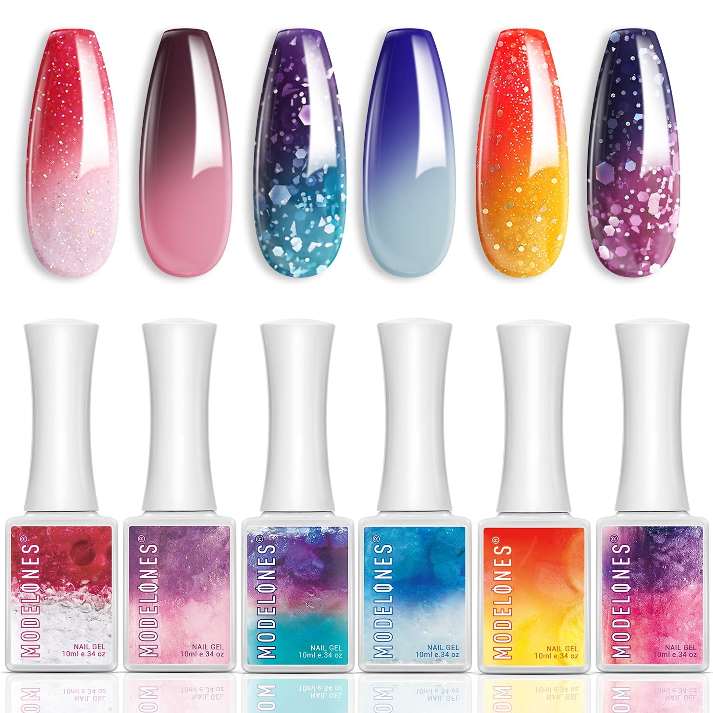 modelones 8Pcs Color Changing Gel Nail Polish and Base & Top Coat Set