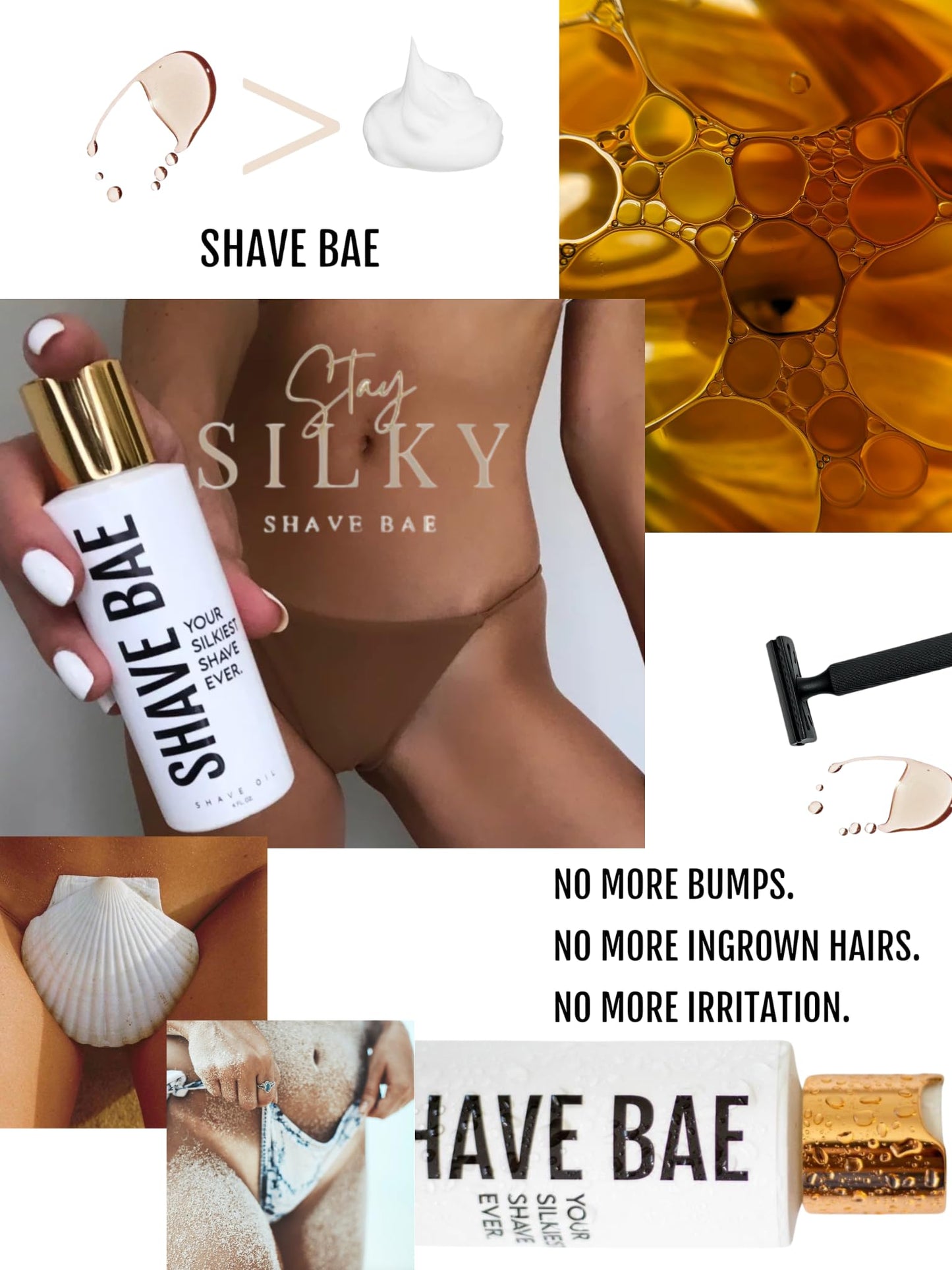 Shave Bae All-Natural Shave Oil – No Razor Burn or Bumps - Silky Smooth Shave - Ditch your toxic shaving cream, Nontoxic Shaving Oil Perfect for Bikini Body Beard | Made in USA