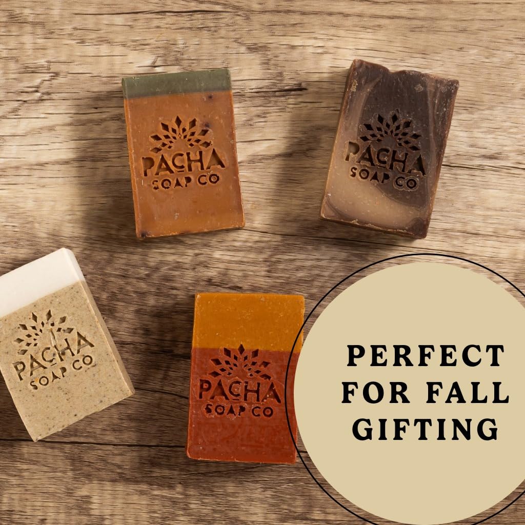 Pacha Soap Co. Caramel & Sea Salt Bar Soap - Roasted Pecans, Coffee & Brown Sugar Scent, Artisan Bar Soap for Hands, Face, and Body, Moisturizing, Handcrafted in the USA, 3-Pack (4 oz ea, 12 oz Total)
