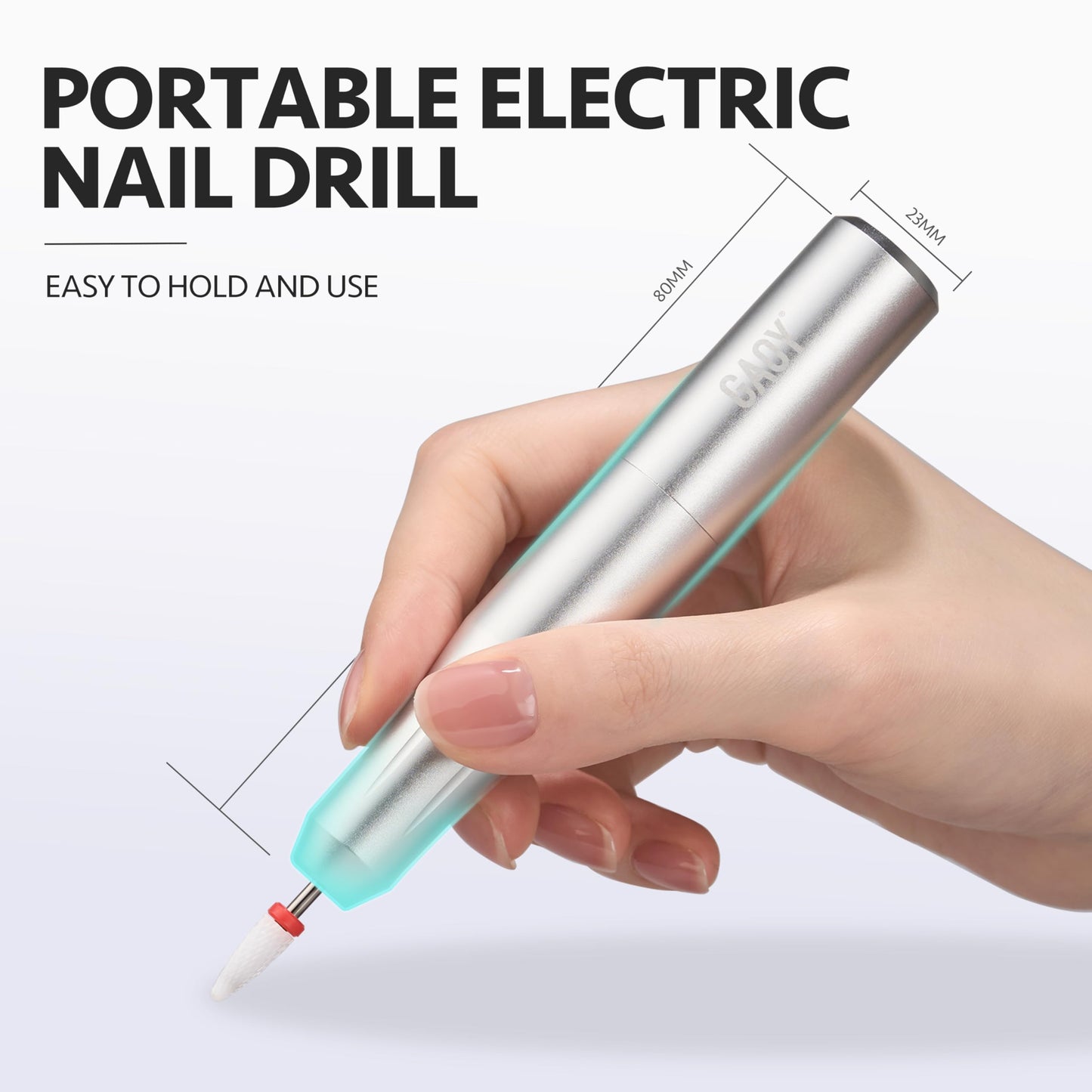 GAOY Electric Nail Drill, USB Electric Nail File for Acrylic and Gel, Portable Efile with Drill Bits, Manicure Pedicure Tools for Home Salon, Silver, Aluminum Lightweight