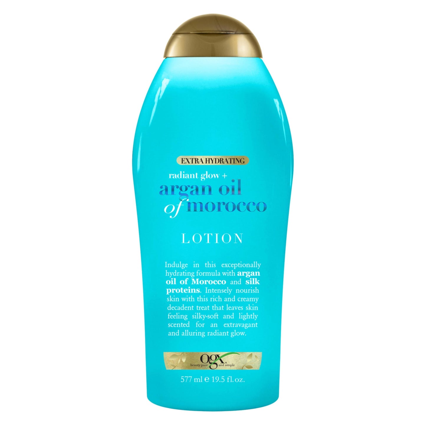 OGX Radiant Glow + Argan Oil of Morocco Extra Hydrating Body Lotion for Dry Skin, Nourishing Creamy Body & Hand Cream for Silky Soft Skin, Paraben-Free, Sulfated-Surfactants Free, 19.5 Ounce