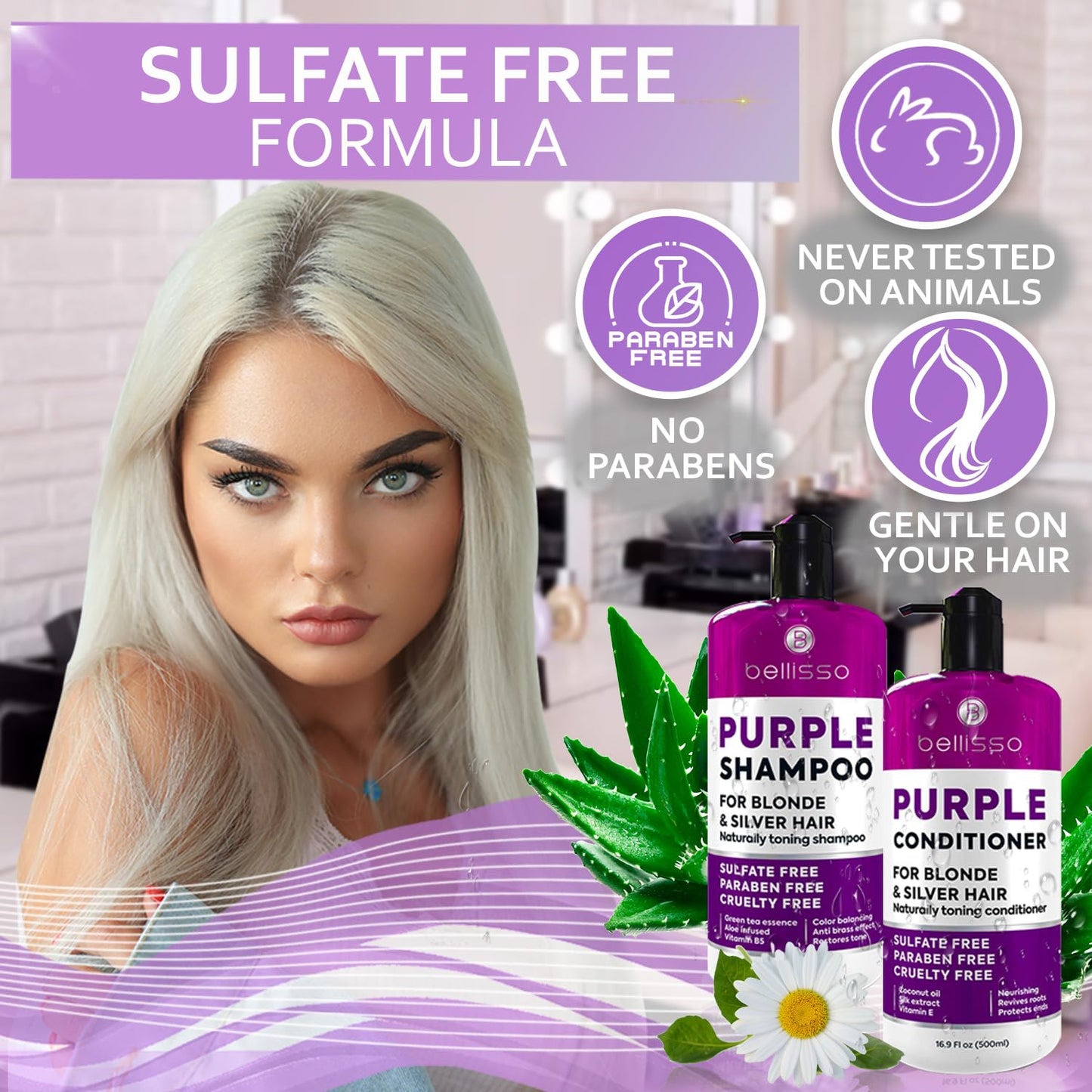 BELLISSO Purple Shampoo and Conditioner Set and Purple Conditioner