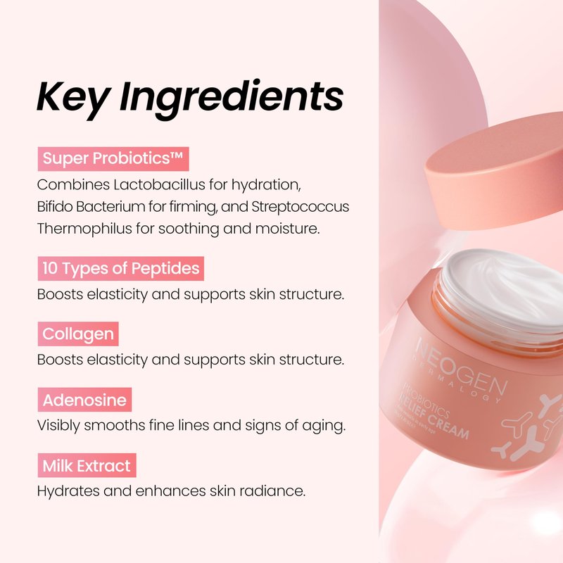 NEOGEN Probiotics Relief Cream 1.76 oz (50g) - Hydrating & Firming Facial Moisturizer with Probiotics Lactobacillus & Bifida & Collagen - Korean Skin Care