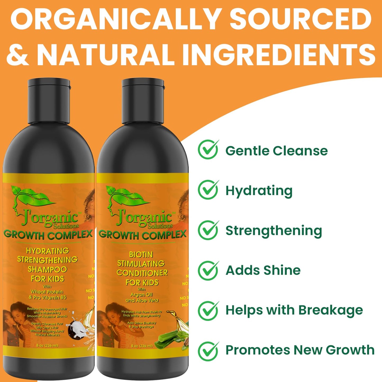 J' Organic Solutions Biotin Hydrating, Strengthening shampoo & Conditioner Set Phthalates-Free, No Sulfate, Paraben-free Baby And Toddler Shampoo and Conditioner (2x 8oz)
